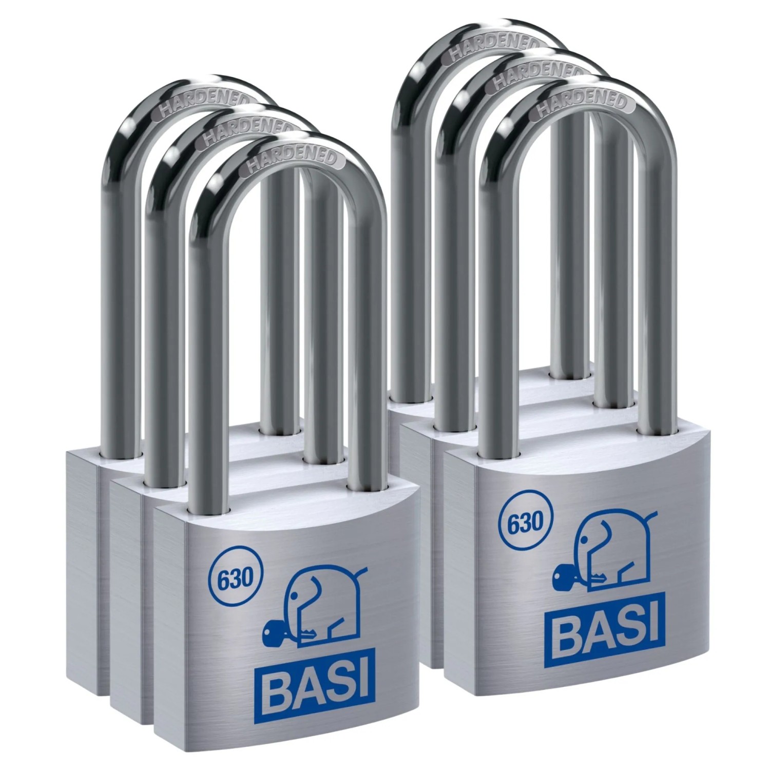 Bild von Basi - Vorhangschloss - SET - 6x VHS 630H - 30 mm - Verschiedenschließend - Bügelhöhe - 63 mm - inkl. 2 Schlüssel pro Schloss - Aluminiumgehäuse