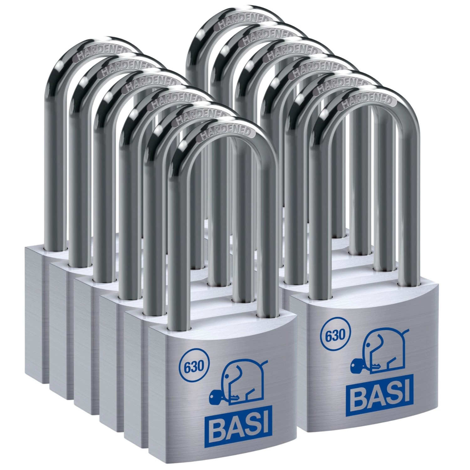 Bild von Basi - Vorhangschloss - SET - 12x VHS 630H - 40 mm - Gleichschließend - Bügelhöhe - 63 mm - inkl. 2 Schlüssel pro Schloss - Aluminiumgehäuse