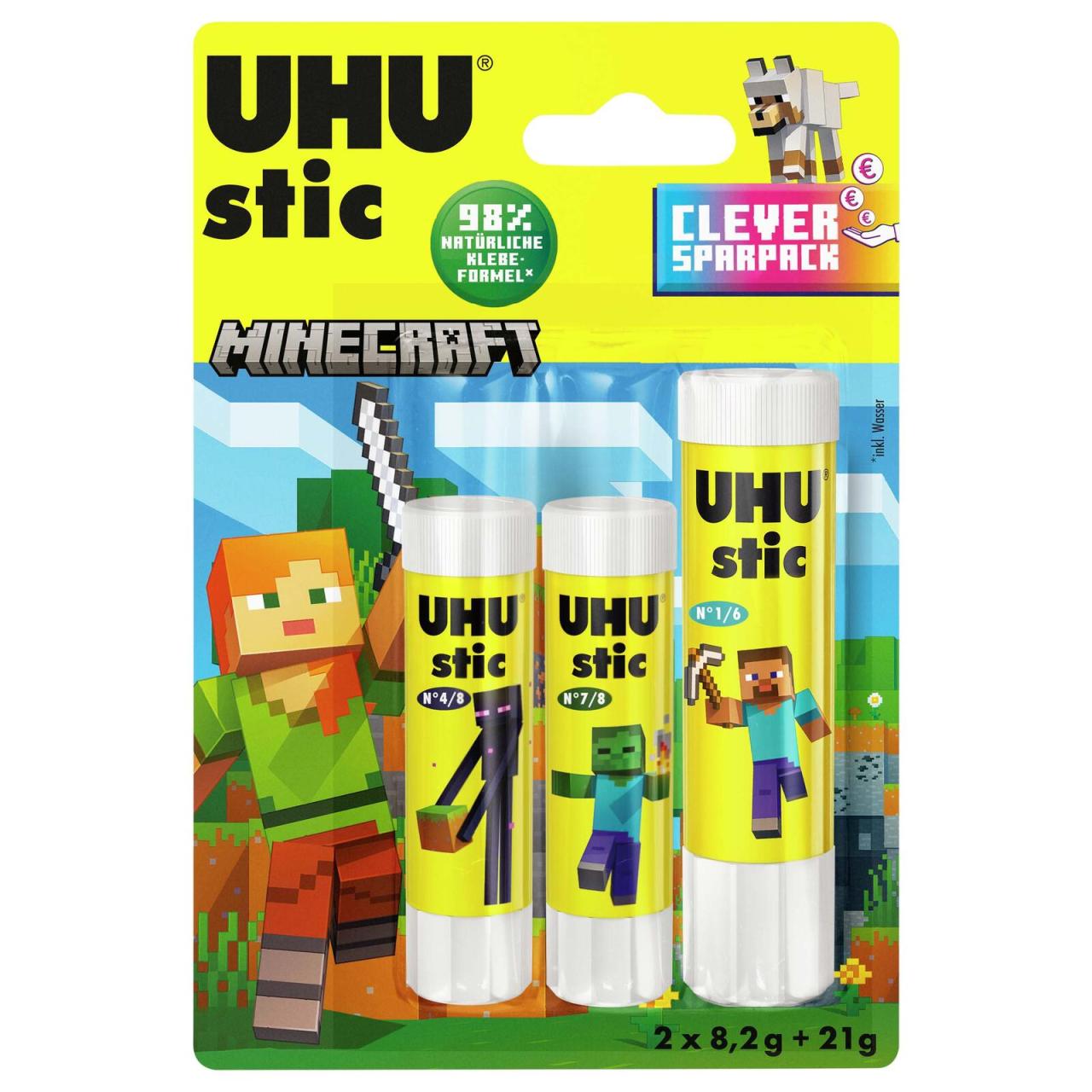 Bild von UHU Klebestift stic MINECRAFT, 21 g + 2x 8,2 g, Blister