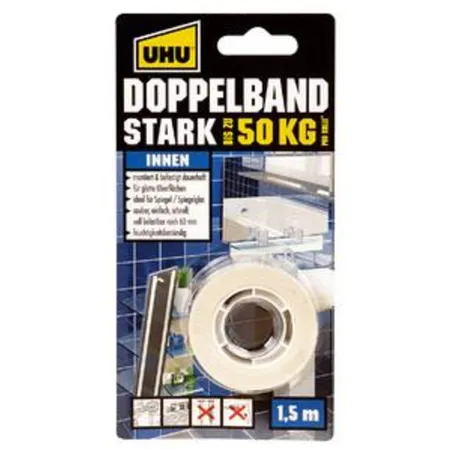 Bild von UHU Doppelklebeband STARK doppelseitiges Klebeband weiß 19,0 mm x 1,5 m 1 Rolle