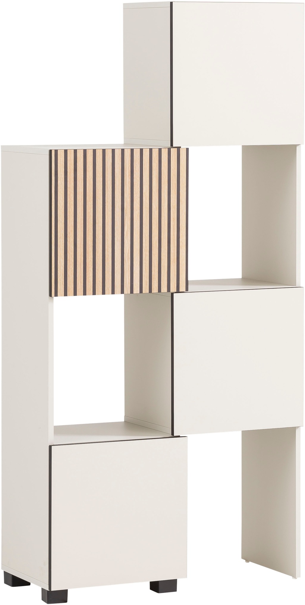 Bild von Schieberegal SCHILDMEYER "Alexa, Breite variabel von 40 bis 70 cm", beige (cremebeige, akustikprint), B:42,0cm H:165,1cm T:34,7cm, FSC-zertifizierter Holzwerkstoff, Regale, Türfront mit Akustikprint, grifflose Öffnung