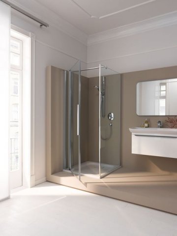 Bild von Koralle Pendeltür einteilig mit Festfeld myDay TPFA rechts 120 1175-1195x2000mm, Duschkabinen: Rahmen: Silber poliert, Glas: ESG GlasPlus