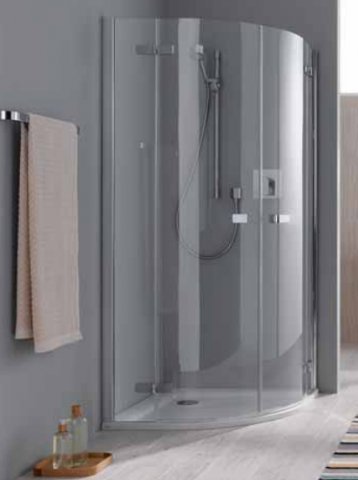 Bild von Koralle Viertelkreisdusche Flügeltür mit Festfeld - Halbteil S500Plus VFFS R520 L 100, 970-985x2000mm  , Duschkabinen: Rahmen: Silber poliert, Glas: ESG GlasPlus