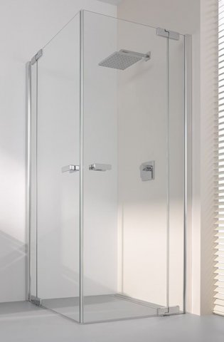 Bild von Koralle Eckdusche Flügeltür mit Festfeld, Halbteil links, S800 EPFS L 100, 970-985x2000mm, Duschkabinen: Rahmen: Silber hochglanz, Glas: ESG GlasPlus