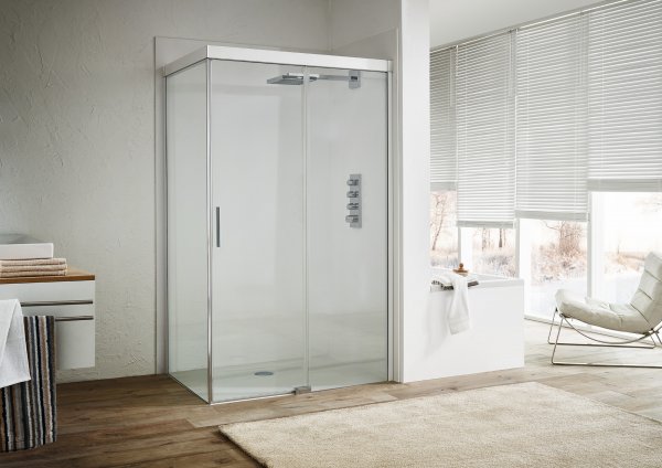 Bild von Koralle S600Plus Schiebetür mit Trennwand an Einstiegsseite DSTD2 160 R, Trennwand rechts, 1600mm, Duschkabinen: Profil/Blende: Silber hochglanz/Menta, Glas: ESG