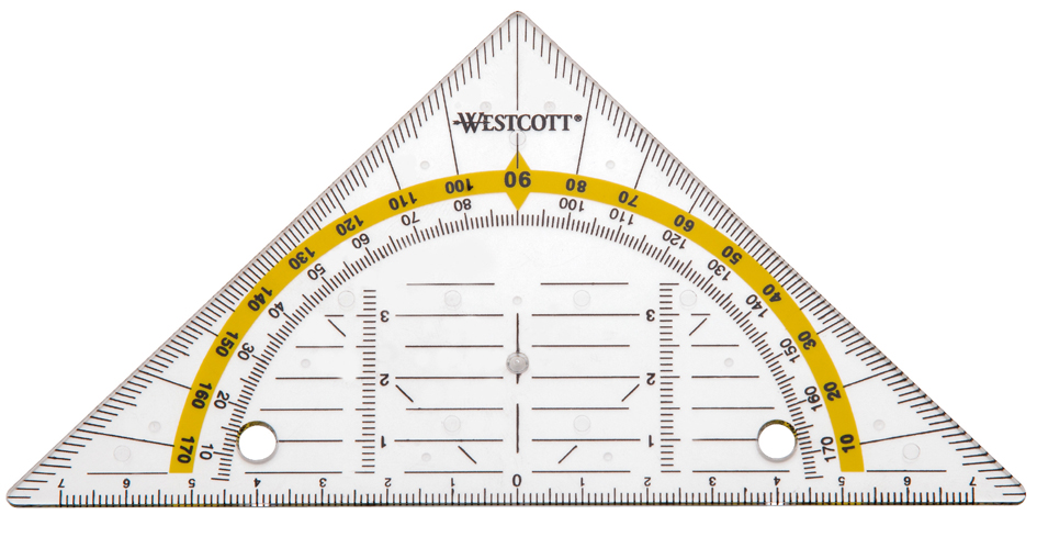 Bild von WESTCOTT Geodreieck, mit integrierter Abheftlochung, 14 cm Hypotenuse