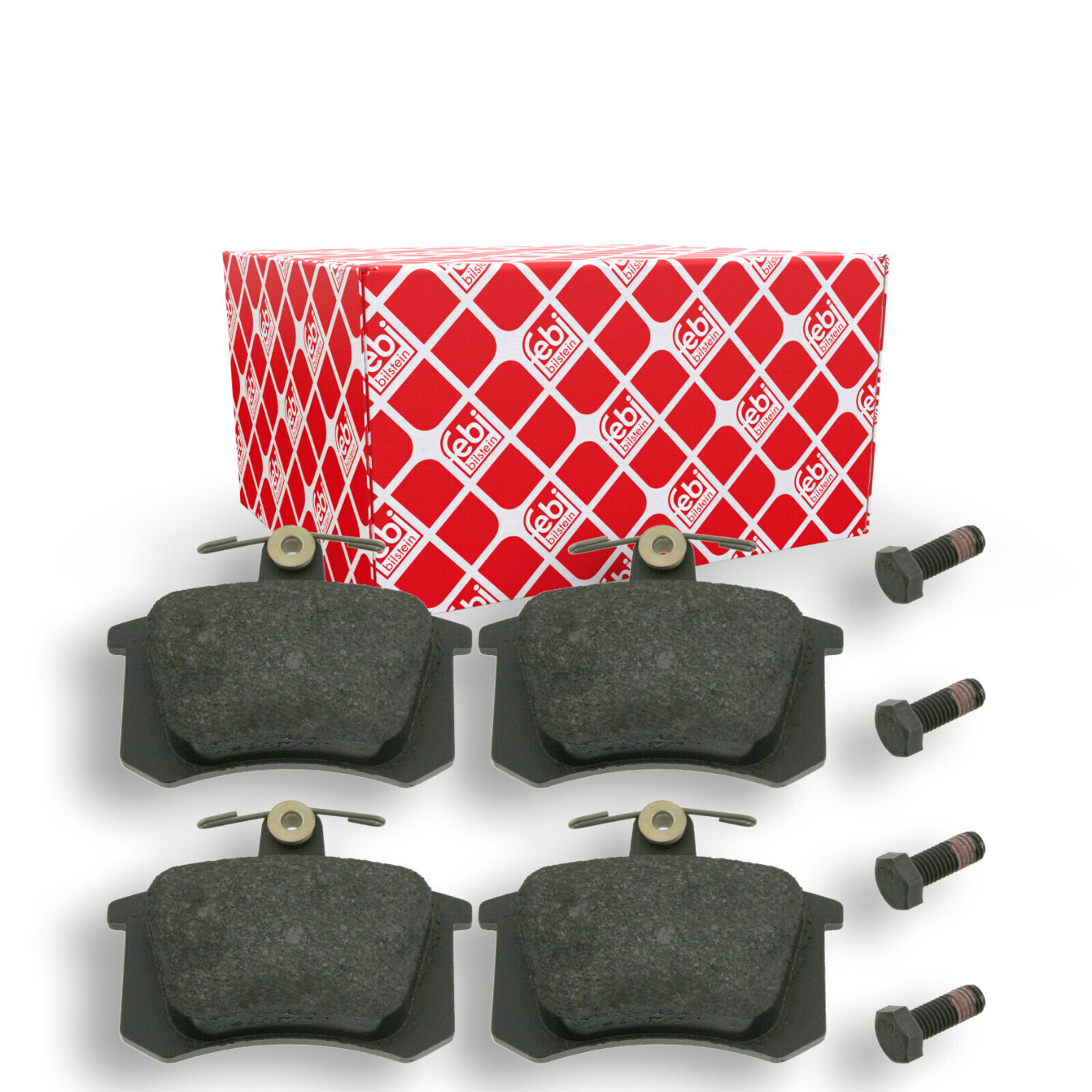 Bild von FEBI BILSTEIN 16144 Bremsbelagsatz Bremsbeläge, Bremsklötze, Bremssteine Hinterachse exkl. Verschleißwarnkontakt mit Schraubensatz, mit Schrauben