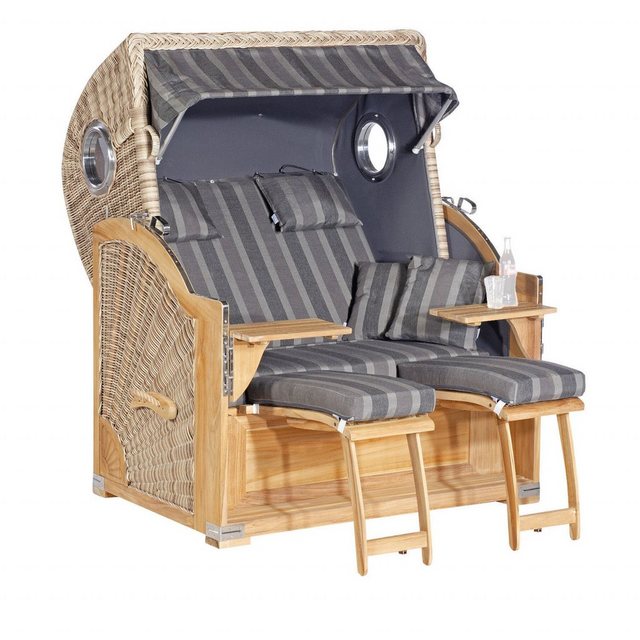 Bild von Sonnenpartner SunnySmart Garten-Strandkorb Rustikal 500 Plus Teak Comfort 3/4-Liegemodell 2-Sitzer XL antikweiß/anthrazit
