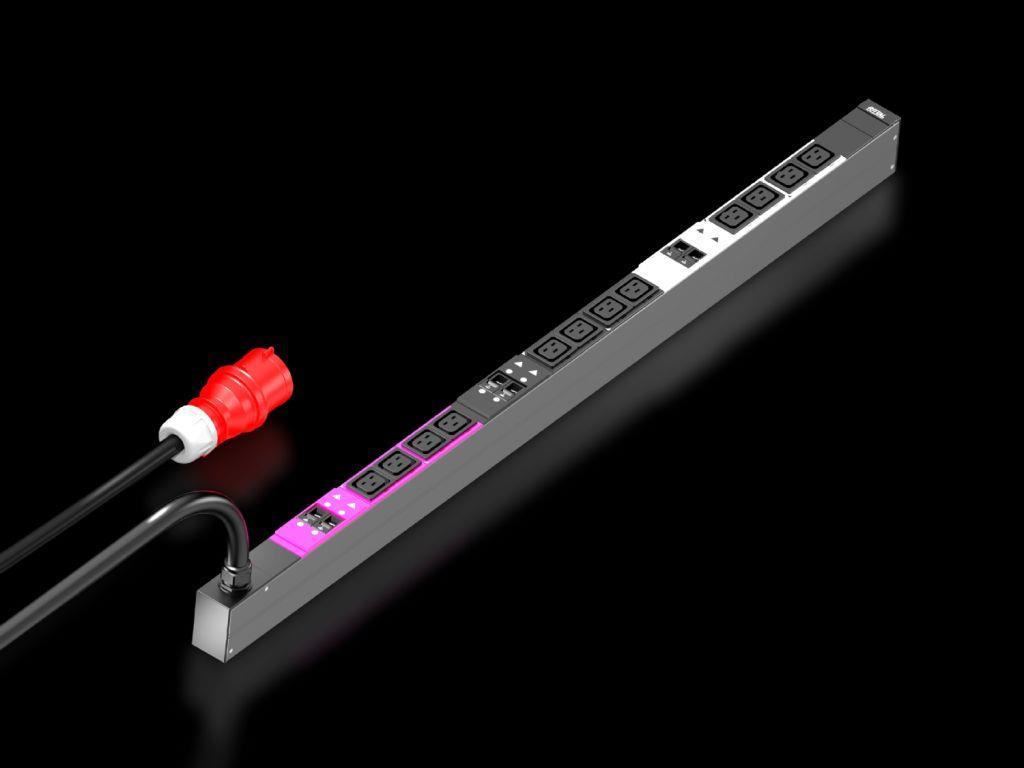 Bild von Rittal PDU Basic - Stromverteilungseinheit - Wechselstrom 400 V - 22 kW - 3 Phasen - Ausgangsanschlüsse: 12 (12 x IEC 60320 C19) - 0U - 3 m Schnur