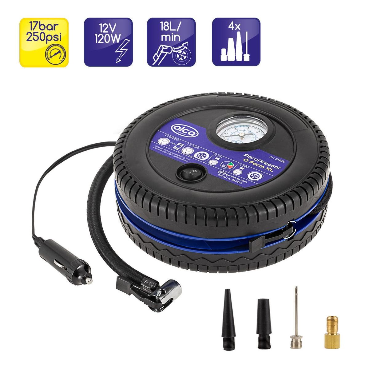 Bild von alca Kompressor Kompressor mini elektr. Auto Luftpumpe 12V Luftkompressor, 90 W, max. 7 bar, Set