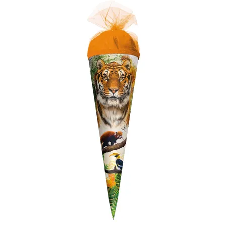 Bild von Roth Schultüte Tiger, 22 cm, rund, mit orangem Tüllverschluss, Zuckertüte für Schulanfang