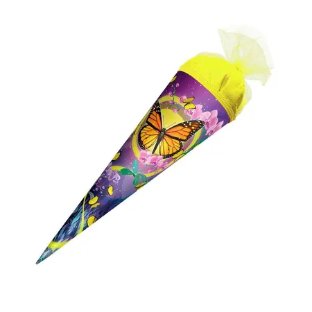 Bild von Roth Schultüte Schmetterling, 50 cm, rund, mit gelbem Tüllverschluss, für Schulanfang