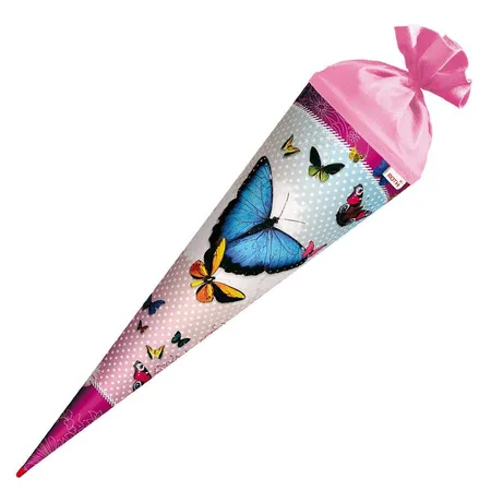 Bild von ROTH Schultüte groß Butterfly - Glitter 70 cm - rund Rot(h)-Spitze Filzverschluss - Zuckertüte Schmetterling Glitzer Schulanfang