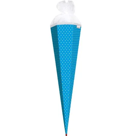 Bild von ROTH Bastel-Schultüte groß pazifikblau - weiße Sterne 85 cm - 6-eckig Rot(h)-Spitze und Tüllverschluss Weiss
