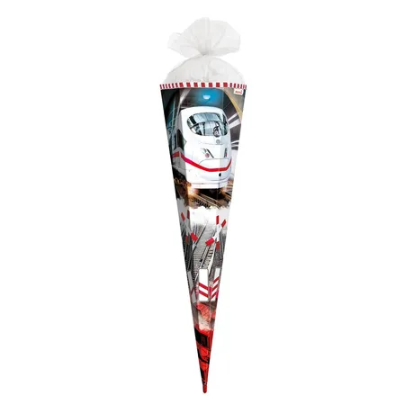 Bild von Roth Schultüte Schnellzug, 85 cm, eckig, mit weißem Tüllverschluss, Zuckertüte für Schulanfang
