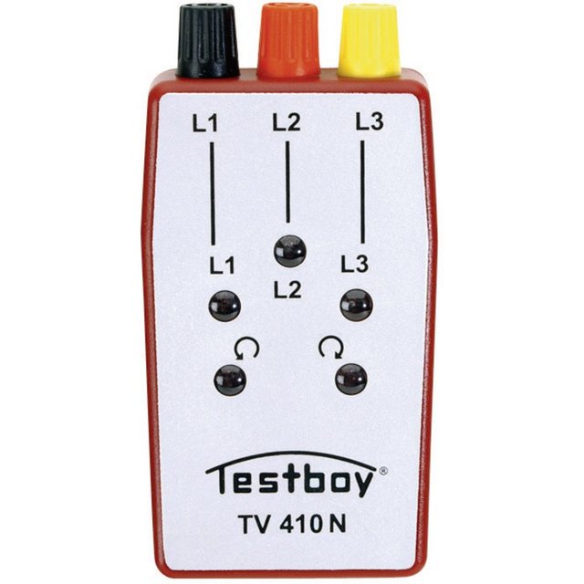 Bild von Testboy TV 410N Drehfeldtester (Optische Anzeige über 5 Glimmlampen, ABS-Kunststoffgehäuse, 3-Farbige Messleitungen mit Prüfspitzen, Spannungsversorgung über Messobjekt), Rot/Grau