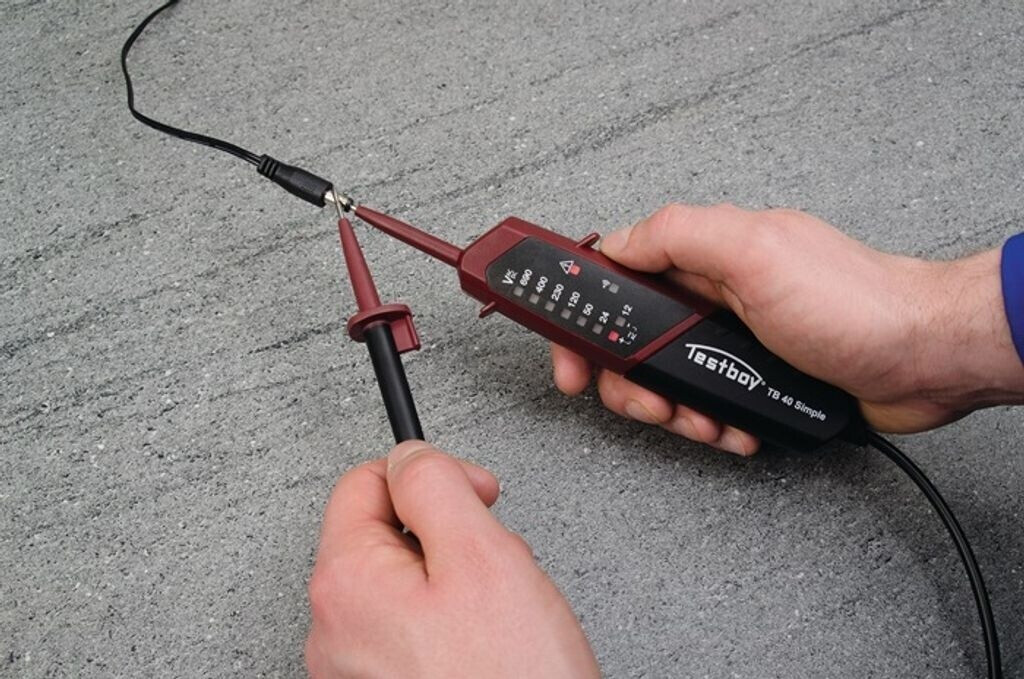 Bild von Testboy 40 Simple Zweipoliger Spannungsprüfer mit LED-Anzeige für Gleich- und Wechselspannung (Durchgangsprüfung, Einhandbedienung, Spannungsbereich 12 - 690 V AC/DC, Anzeige mit 10 LEDs), Schwarz/Rot