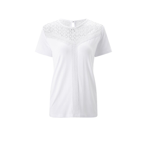 Bild von Damen Shirt T-Shirt Sommer Frühling Jerseyshirt mit Spitze in Weiß