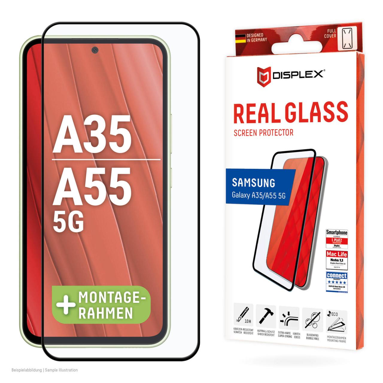 Bild von Displex Panzerglas (10H) für Samsung Galaxy A35/A55 5G - Eco-Montagerahmen - Full Cover - Samsung - Galaxy A35/A55 5G - Schmutzabweisend - Kratzresistent - Schockresistent - Stoßfest - Schwarz - Transparent - 1 Stück(e) (01942)
