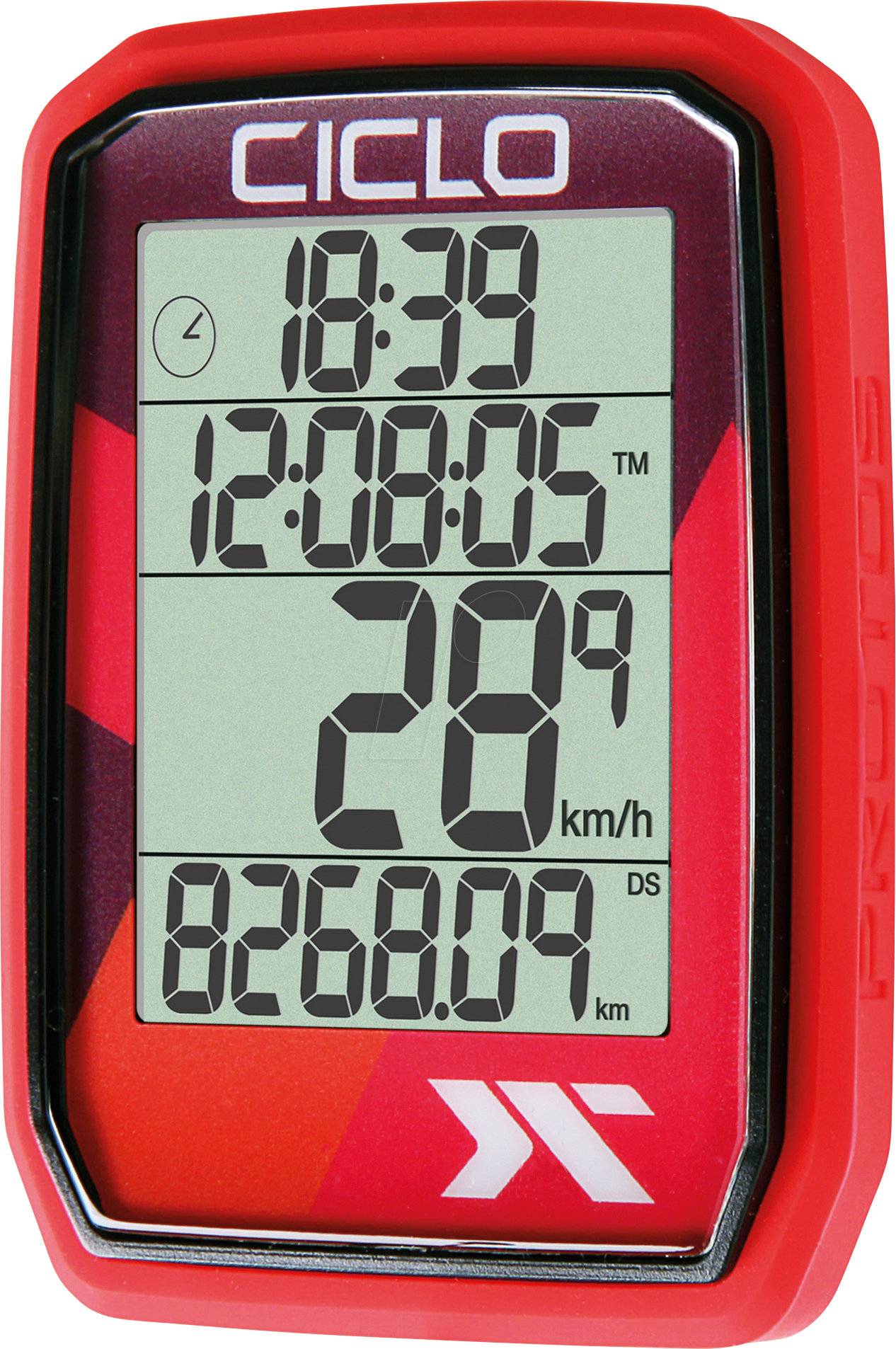 Bild von CICLO PROTOS 205 drahtloser Fahrradcomputer in 4 Farben mit 5 automatischen Funktionen in rot