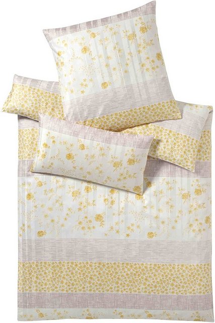 Bild von Elegante Bettwäsche Elegante Mako-Satin Bettwäsche 155x220 cm Cornwall Blumen Streifen, Mako-Satin, 2 teilig