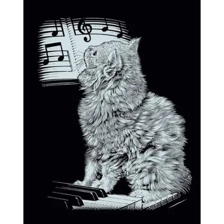Bild von Mammut Kratzbild Katze am Piano, silber
