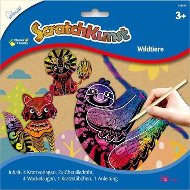 Bild von Mammut 158014 - Kratzbilder ScratchKunst Motiv Wildtiere, Komplettset mit 4 Kratzvorlagen, Chenilledraht, Wackelaugen, Kratzstäbchen und Anleitung, Scraper, Kratzset für Kinder ab 3 Jahre