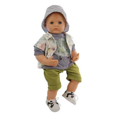 Bild von Schildkröt Puppe Peterle 52 cm mit Malhaar, blauen Schlafaugen, Kleidung Dschungel-Outfit