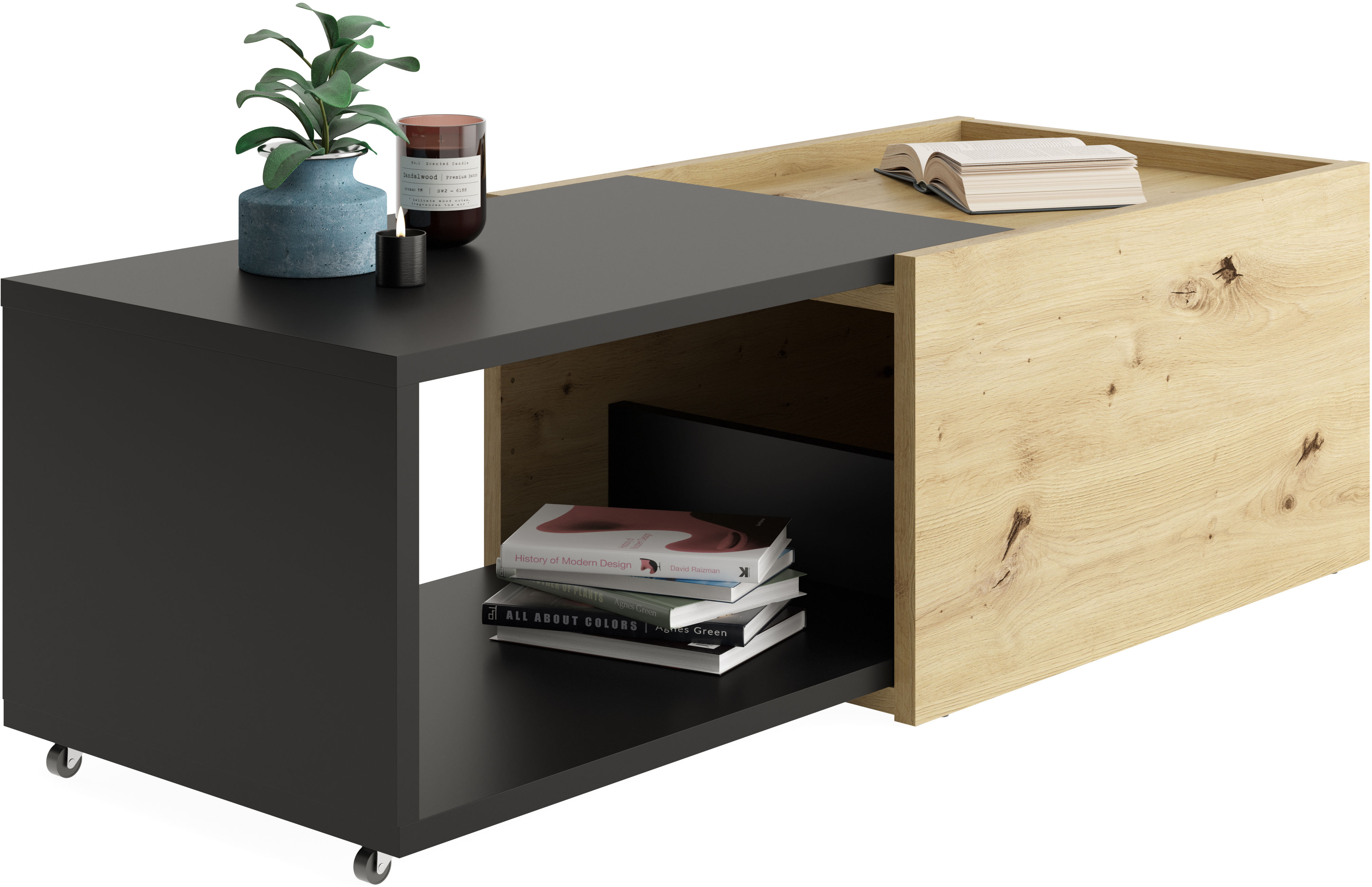 Bild von FMD Couchtisch "Slide" flexibel ausziehbar, mit Rollen, Breite: 70 bis 125 cm