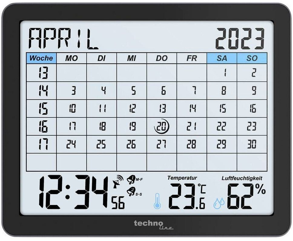 Bild von WT2600 Tischkalender, Temperaturanzeige, Luftfeuchteanzeige, Min/Max Anzeige, 17 x 14 cm, schwarz