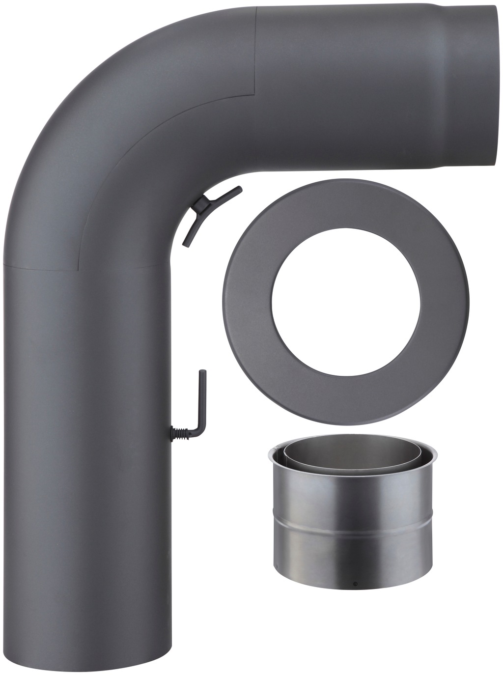 Bild von Heathus Ofenrohr, (Set, 3-tlg), Bogen, 150 mm, 90 °, 60 cm, grau