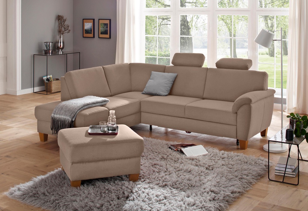 Bild von Home affaire Ecksofa "Alta L-Form", mit Federkern und Kontrastnaht, Füße Buche eichefarben