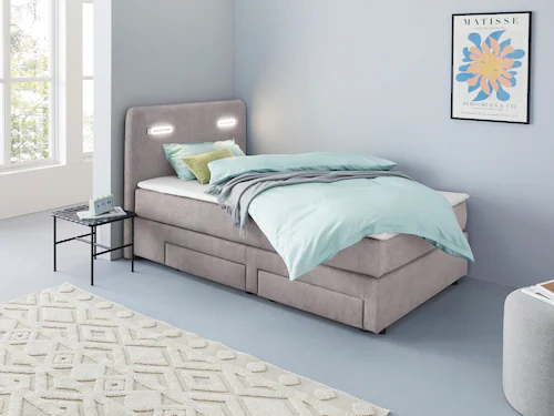 Bild von INOSIGN Boxbett "Luan", Schubkästen, LED-Beleuchtung und Topper, in Breite 120 cm und 180 cm