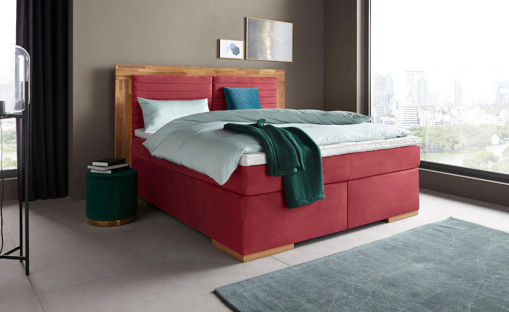 Bild von Places of Style Boxspringbett "Cup", mit Massivholzrahmen, mit Topper, in 2 Härtegraden, in 3 Breiten