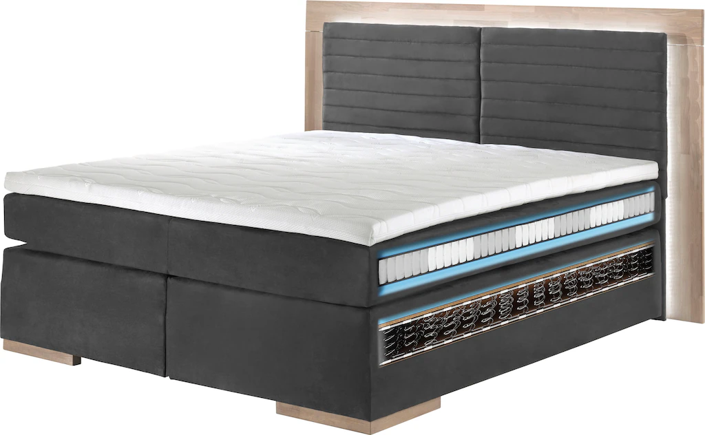 Bild von Places of Style Boxspringbett "Cup", mit LED-Beleuchtung, Massivholzrahmen und Topper, in 2 Härtegraden