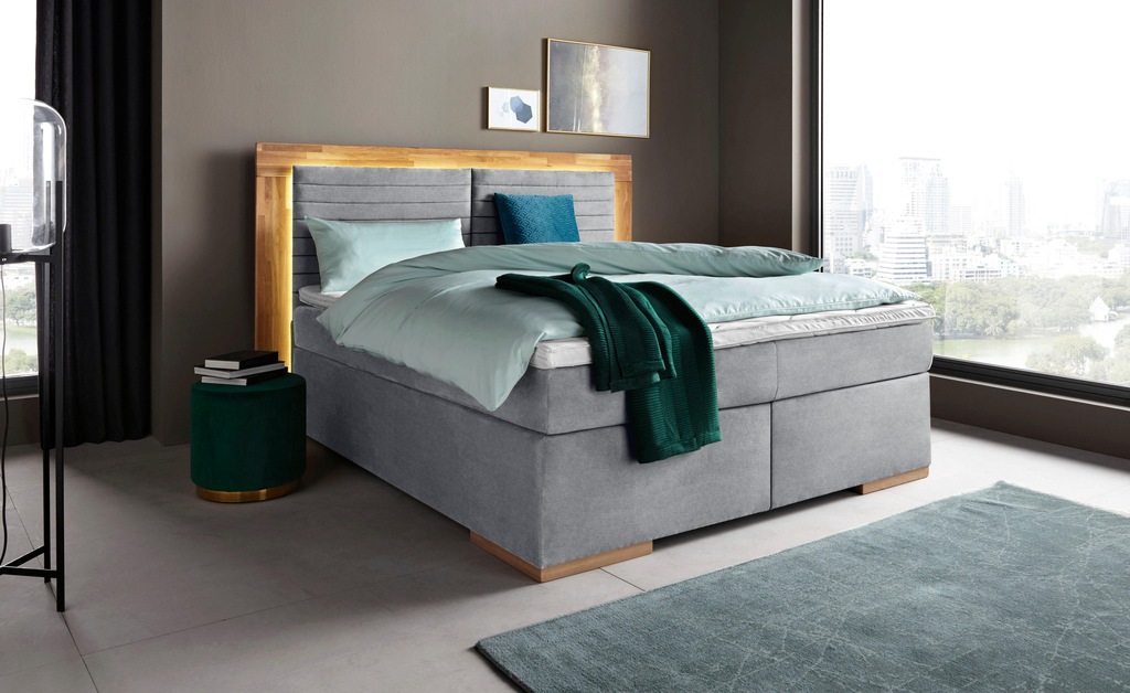 Bild von Places of Style Boxspringbett "Cup", mit LED-Beleuchtung, Massivholzrahmen und Topper, in 2 Härtegraden