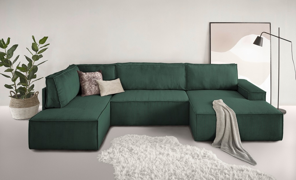 Bild von Home affaire Wohnlandschaft "SHERWOOD XXL 329 cm, U-Form, Schlafsofa,", Schlaffunktion m. Bettkasten (194x139 cm), Cord, Vintage, Samtvelours