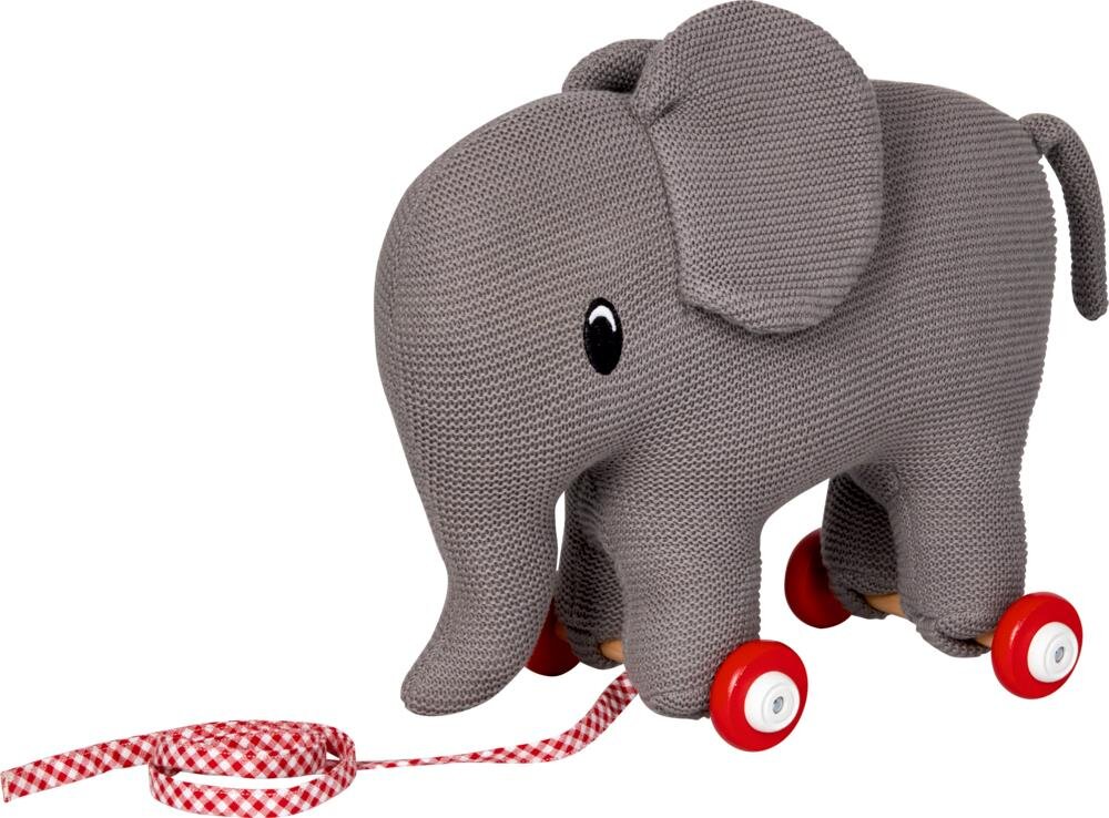 Bild von Die Spiegelburg - Elefant auf Holzrollen (gestrickt) - BabyGlück - 17484, Kuscheltier mit Leine zum Hinterherziehen, Nachzieh- Spielzeug für Kleinkinder