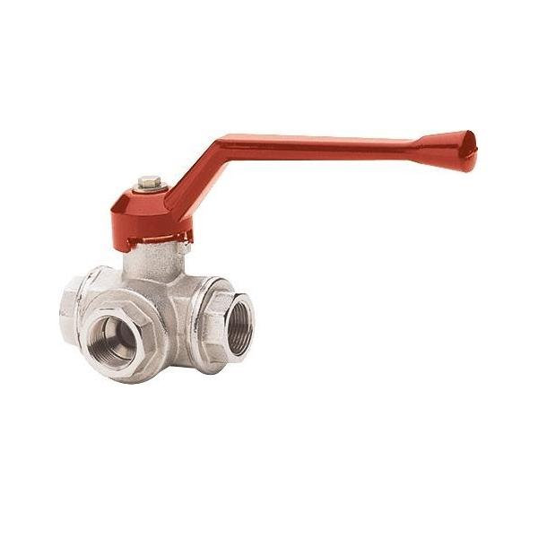 Bild von Dreiwege-Kugelhahn Typ 128 mit L-Bohrung, 3x BSP IG G-1", BD bis 45 bar