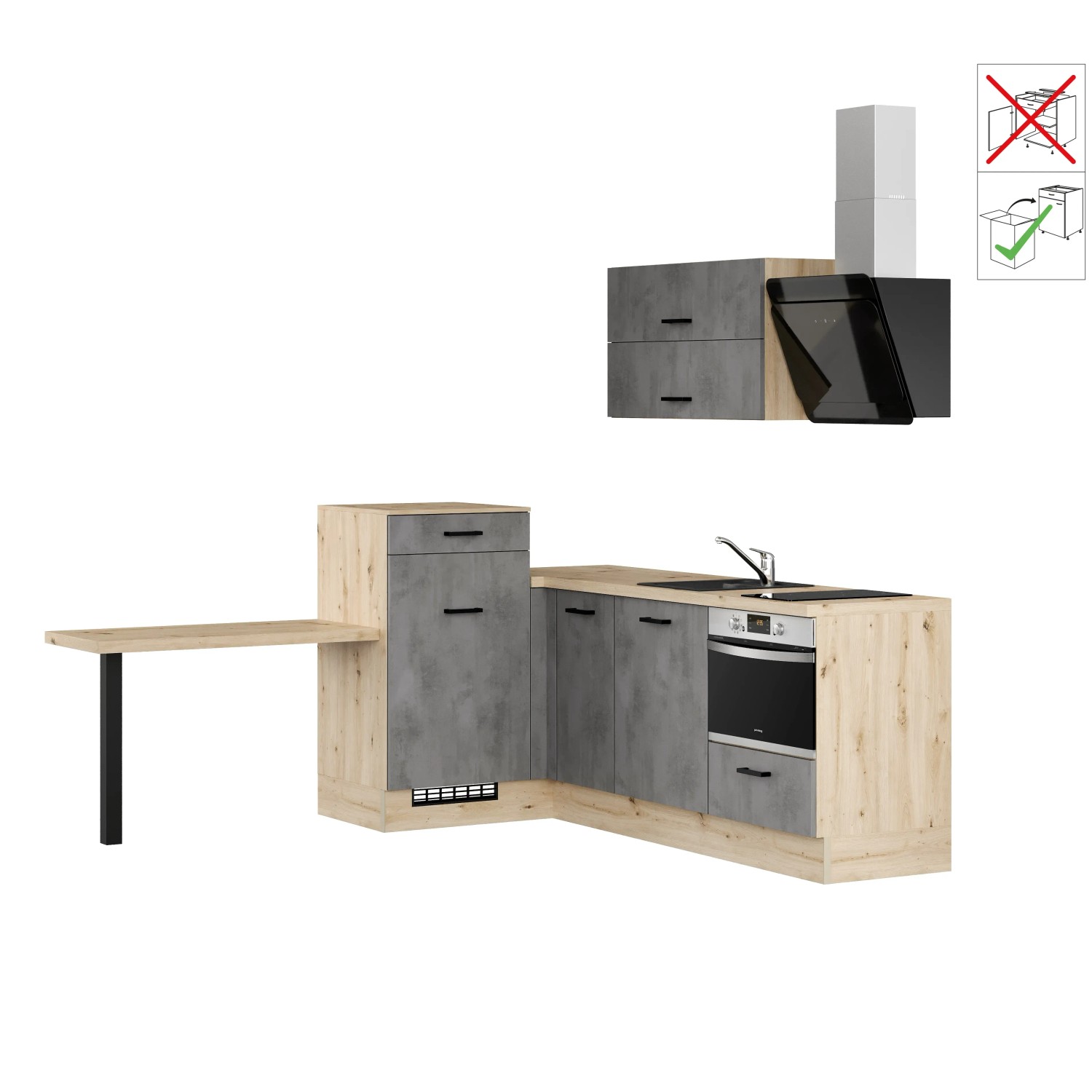 Bild von Impuls Küchen Einbauküche IKZ13509H 225 x 241 cm Beton-Optik  mit E-Geräten