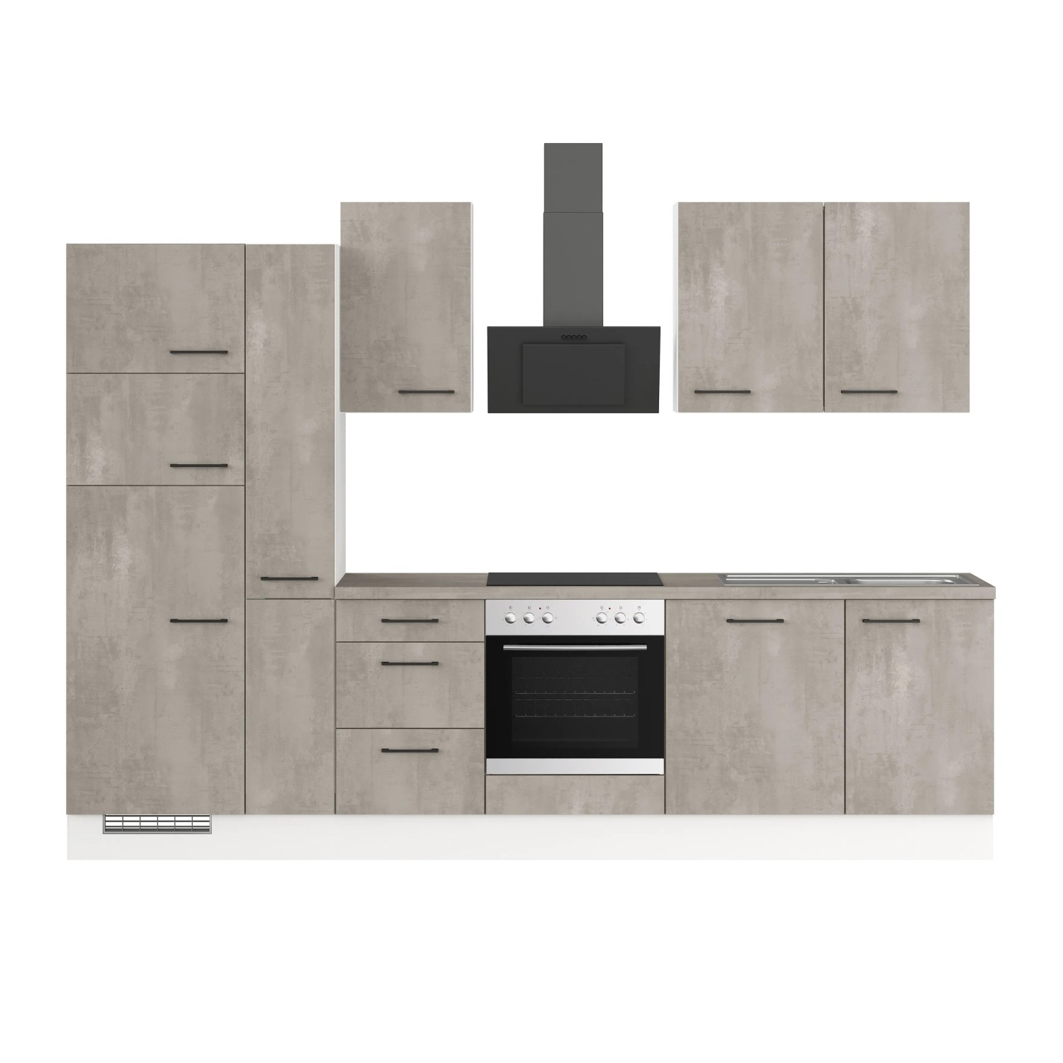 Bild von Impuls Küchen Küchenzeile IKZ1310V8 310 cm Beton-Optik natur mit E-Geräten