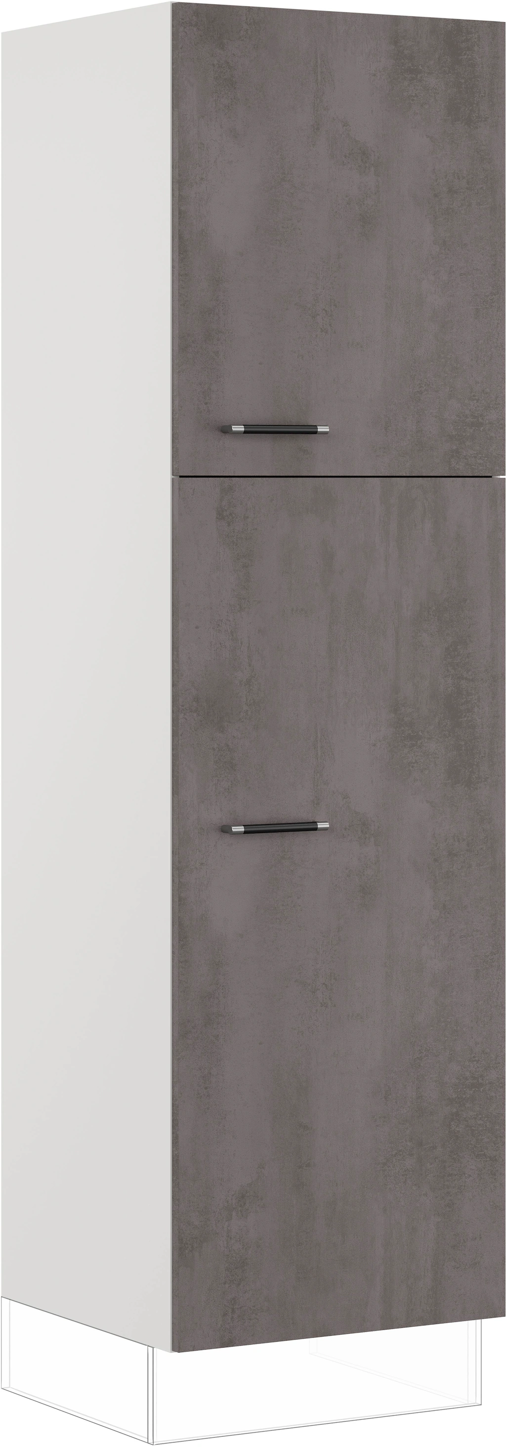 Bild von Schuhschrank IMPULS KÜCHEN ""Prag", Breite/Höhe: 60/205,1 cm, mit Schubablagen", grau (beton, optik schiefer dunkelgrau), B:60cm H:205,1cm T:57,6cm, Holzwerkstoff, Dekorfolie, Schränke, vormontiert, mit Drehtüren, mit verstellbarem Fachboden