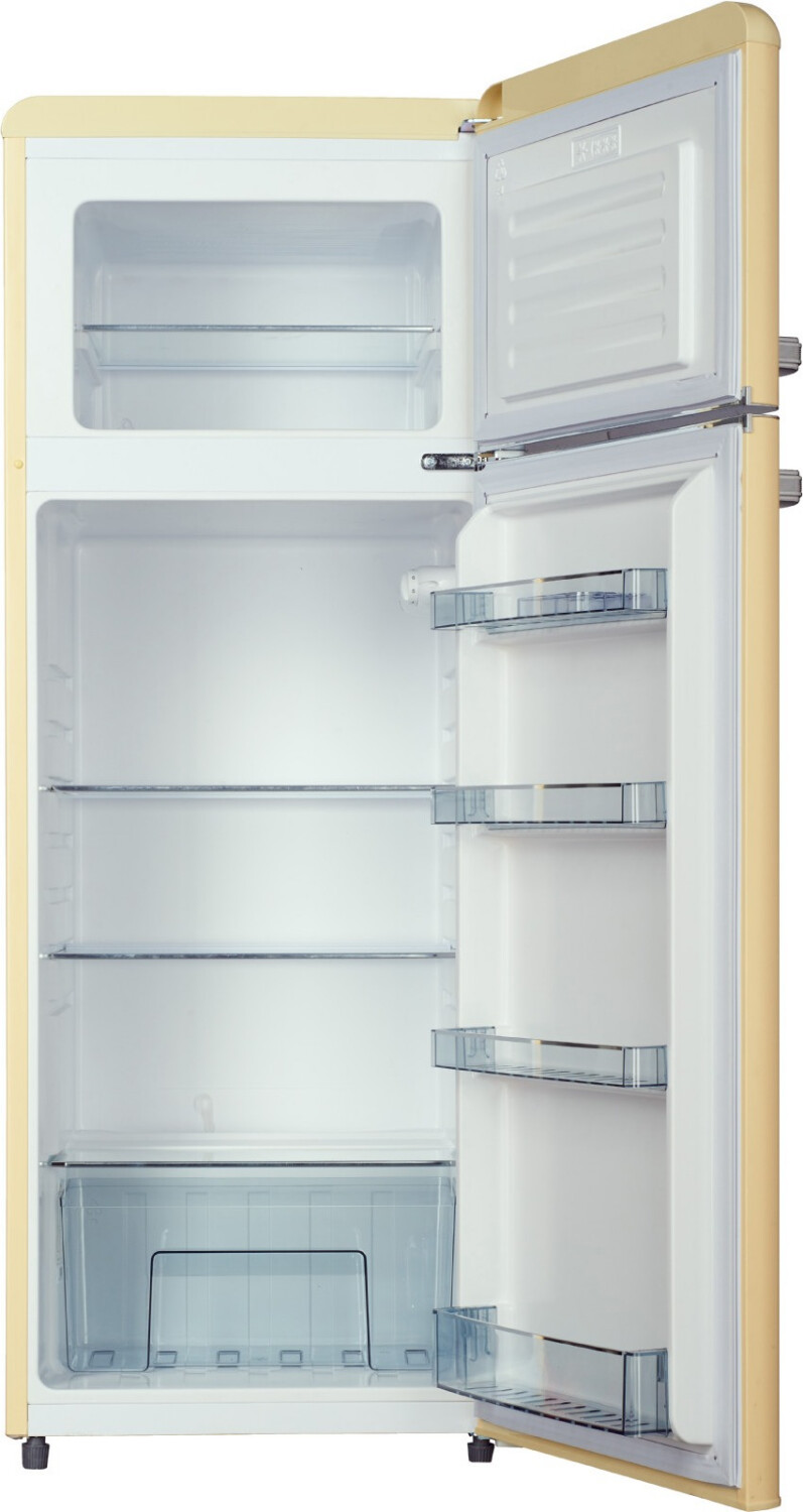 Bild von WOLKENSTEIN Retro Kühl-Gefrier-Kombination GK212.4RT SC211 Liter | Nostalgie Design Kühlschrank | 39 Liter 4 Sterne Gefrierfach | Nur 41 dB | LED-Beleuchtung | Silber Applikationen | Freistehend