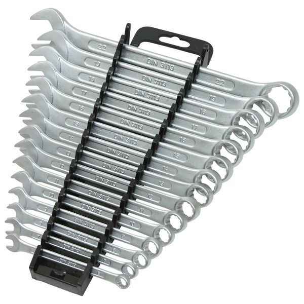 Bild von FAMEX 10355-15 Ring Maulschlüssel Set - Gabelringschlüssel Ringmaulschlüssel Schraubenschlüssel Satz - im Werkzeug Halter - 15-tlg. - inkl 15, 16, 18 mm