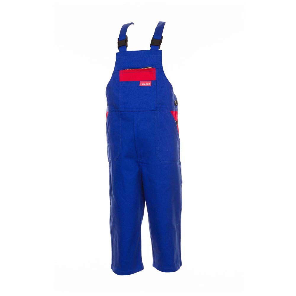 Bild von Planam Latzhose Kinderlatzhose 100% Baumwolle 293 g/qm Größe 146 / 152 kornblau / rot