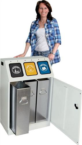 Bild von Wertstoffsammler 3x30l H920xB580xT380mm, lichtgrau verzinkter Eins.