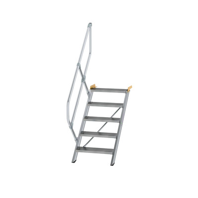 Bild von MUNK Günzburger Steigtechnik - Alutreppe 5 Stufen, 45°, Breite 600mm, einseitiger Handlauf, Stufentiefe 240mm