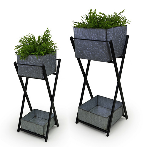 Bild von NOOR living Pflanzkästen-Set, BxH: 26 x 60 cm, quadratisch, Metall - schwarz | grau