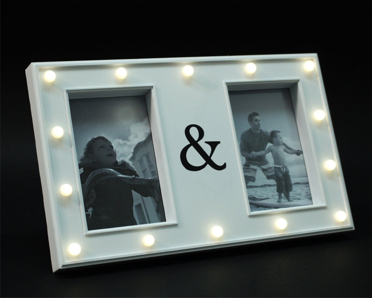 Bild von Bilderrahmen weiß Kunststoff mit 14er LED Beleuchtung 21x33,5x3cm für 2 Fotos 10x15cm