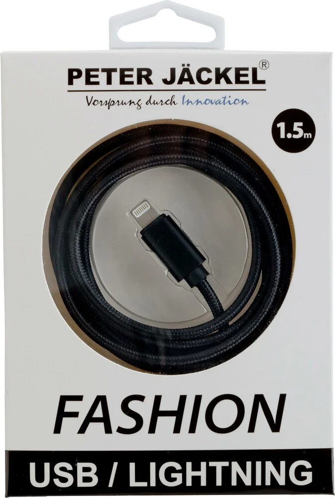 Bild von Peter Jäckel FASHION 1,5m USB Data Cable Black für Apple Lightning mit Sync- und Ladefunktion (1.50 m, USB 2.0), USB Kabel